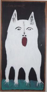 "Toto" c. 1996 by Jimmie Lee Sudduth mud, paint on wood 48" x 23.75" mounted in black floater frame with 2.5" space around $4000 #13445