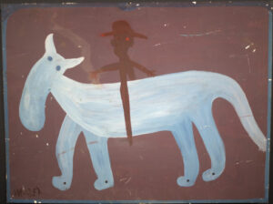"Riding a horse" c. 1983 by Mose Tolliver house paint on thin plastic 18.25" x 24.25" $1700 #13452