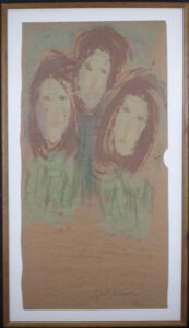 "Three" c. 1993 by Sybil Gibson tempera on brown paper bag 38" x 19.5" mounted on cream with small natural frame $4000 #13456