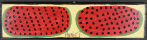 "Two Watermelons" dated 2004 by Annie Tolliver paint on wood 7.5" x 29.25" $600 #13475