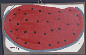 "Texas Watermelon" c. 1986 by Mose Tolliver house paint on wood 13.25" x 20.75" $2400 #13485
