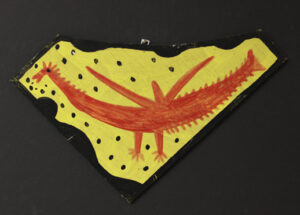 "Red Bird" c. 1997 irregular shape by Mose Tolliver paint on wood 12.5" x 21.5" $600 #13487