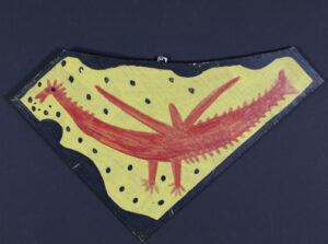 "Red Bird" c. 1997 irregular shape by Mose Tolliver paint on wood 12.5" x 21.5" $600 #13487