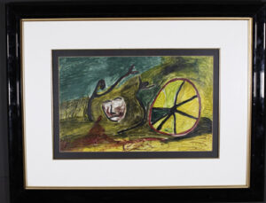 Untitled c. 1994 by Charlie Lucas 	acrylic on paper 13.5" x 21.5" 	in glossy wide black frame with 4" mat, gold filet 29" x 36" $1200 #13494