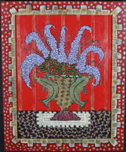 "In a Red Room" by Sarah Rakes acrylic on wood 28.75" x 23" in artist's hand painted frame $1400 #13525