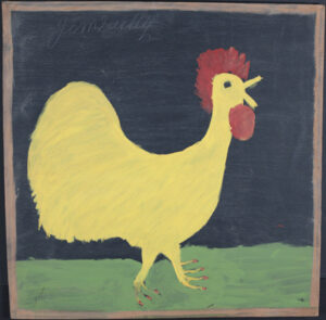 "Yellow Chicken" by Jimmie Lee Sudduth paint, mud on wood 24.25" x 24.25" unframed $1300 #13397