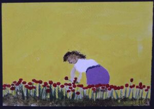 "Picking Flowers" c. 1989 #3327 by Woodie Long acrylic on paper 8" x 11 3/8" unframed $250 #13540