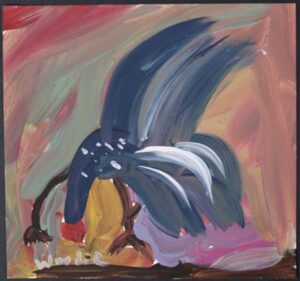 "Dominicker Chicken"  by Woodie Long	acrylic on paper	7.5" x 8"	unframed	$260 #13549