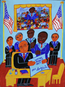 "Martin Luther King with President Johnson Signing the Voting Rights Act" by Malcah Zeldis gouache on paper 14.75" x 11" unframed $1000, framed $1100 #13575