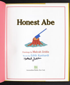 Title page "Honest Abe" childrens book illustrated by Malcah Zeldis signed copy $40 #13579