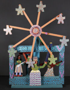 "Zoo Ferris Wheel" c. 1996 with movable parts by James Harold Jennings carved painted wood with metal 34" x 25.5" x 7" unframed $3800 #13694