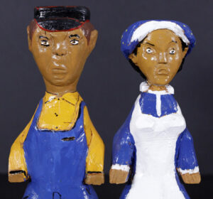 Couple dated 1997 by Charles L. Simmons 
carved painted wood	10" x 3.5" x 1.5"	unframed	
$1000 pair #13597