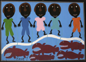 "My Family Fishing for Red Snapper" 2011 by Annie Tolliver house paint on wood 16.75" x 24.5" $950 #13584