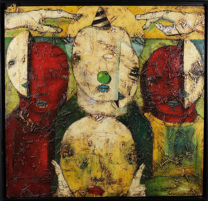 "To the Lost" by Michael banks mixed media on wood in black floater frame 46" x 48" $4000 #13619