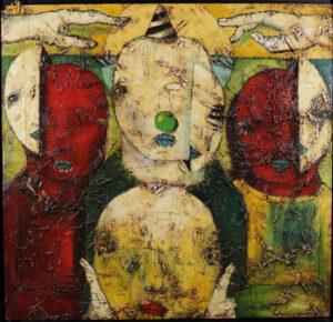 "To the Lost" by Michael banks mixed media on wood in black floater frame 46" x 48" $4000 #13619