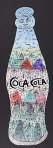 "Coke Bottle" dated Feb. 1, 1990 by Howard Finster paint, marker on shaped wood 24" x 11.5" $6500 #13622