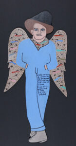 "Elvis At Three Is An Angel To Me" dated Aug. 5, 1990 by Howard Finster paint, marker on shaped wood 24" x 11.5" $3000 #13623