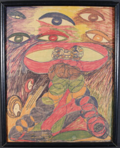 "The Eyes Have It" 1992 by Bessie Harvey mixed media on cardboard 19.5" x 15.75" $700 #13624