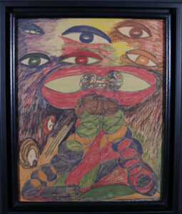 "The Eyes Have It" 1992 by Bessie Harvey mixed media on cardboard 19.5" x 15.75" $700 #13624