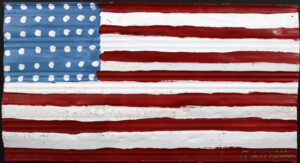 "American Flag" c. 1990s by R. A. Miller painted tin, 13.25" x 24" $300 #12914