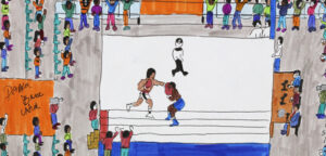 "Ali vs. Frazier" by Dapper Bruce Lafitte permanent ink, markers on acid free paper 11" x 14" unframed $600 #13631