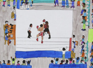 "Tyson vs. Smith" by Dapper Bruce Lafitte permanent ink, markers on acid free paper 11" x 14" unframed $600 #13632