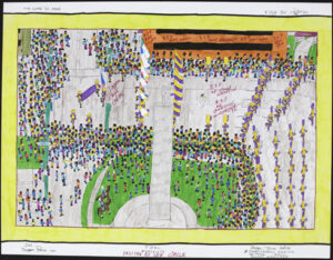 "Passing by Lee Circle" by Dapper Bruce Lafitte permanent ink, markers on acid free paper 18" x 24" unframed $2400 #13648