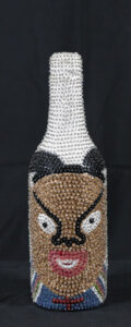 Haitian Sequined Bottle (Lwa Bosson) sequins on glass bottle 11.25" x 3" x 3" $200 #13666