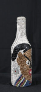 Haitian Sequined Bottle (Lwa Bosson) sequins on glass bottle 11.25" x 3" x 3" $200 #13666