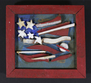 "Flag with Secret Compartment" signed on back by Ab the Flagman acrylic on wood 7" x 7.5" x 1.25" $250 #13667