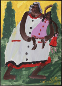 "Mother and Daughter and Doll" by Woodie Long acrylic on paper 12" x 8.5" white 8 ply mat, black frame $450 #13690