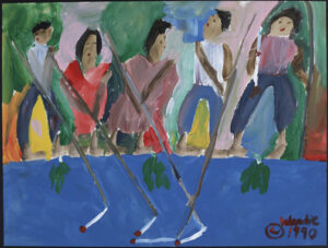 "Fishing" dated 1990 by Woodie Long acrylic on paper 18" x 24" white 8 ply mat, black frame $1200 #13694