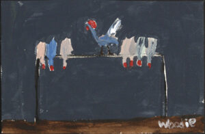 "Chickens at Night" by Woodie Long acrylic on paper 6" x 9.25" unframed $225 #13697