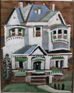 "Big House - Blue and White" by Jimmie Lee Sudduth mud, paint on board 37" x 29" white floater frame 38.5" x 30.75" $3400 #13704