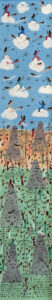 "The Land of the Holy Angels - The Art of the Last Days to Cover the Earth" #14.000.195 dated April 3, 1990 by Howard Finster paint and marker on wood 7.5" x 47.25" in ornate gold leaf frame 16" x 57.75" $4600 #13496