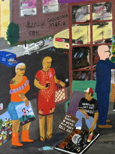 detail "Homeless But Not Broken" 2020 by Harry Saffold, Jr. acrylic on canvas 16" x 20" unframed $700 #13748