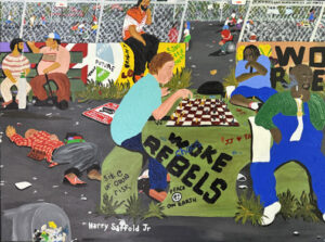 "Meeting of the Minds" 2021 by Harry Saffold, Jr. acrylic on canvas 23" x 36" unframed $1700 #13750