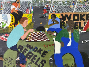 detail 1 "Meeting of the Minds"  2021 by Harry Saffold, Jr.  acrylic on canvas  23" x 36"  unframed  $1700  #13750