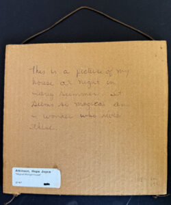 Verso "Magical Midnight house"  dated 1990  by Hope Atkinson  acrylic on cardboard  8.25" x 8.75  $300  #13736