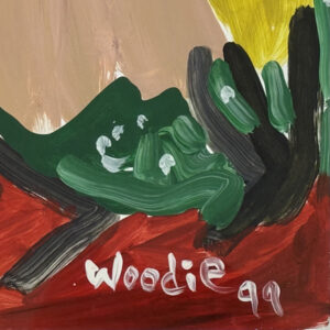 detail signature "Everybody's Carrying Cotton" dated 1998 by Woodie Long acrylic on paper 26" x 40" in white ply mat with black frame $1700 #13738