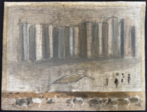 "Detroit" c. 1992 by Jimmie Lee Sudduth mud, paint, pencil on wood paneling 15.5" x 12" $1400 #13743