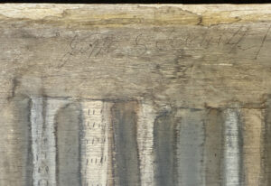 signature "Detroit" c. 1992 by Jimmie Lee Sudduth  mud, paint, pencil on wood paneling  15.5" x 12"  $1400  #13743