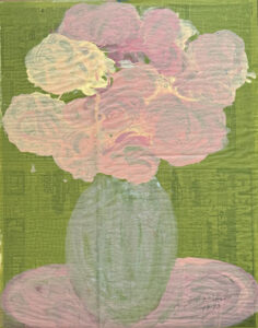 "Roses" dated 1993 by Sybil Gibson paint on newspaper 27.5” x 22” unframed $1600 #13754