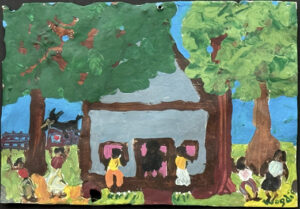 "Sunday Night at Grandma's" by Woodie Long 7" x 10" acrylic paint on tin $500 #13756