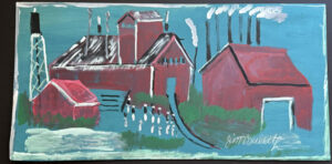 "Saw Mill" by Jimmie Lee Sudduth mud, paint on wood 24" x 48" unframed $2900 #13759