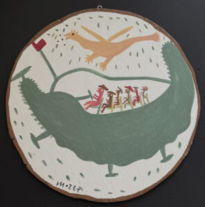 "Submarine" by Mose Tolliver house paint on wood 25.75" in diameter $2800 #13760
