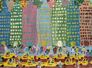 "New York City" dated 1999 by Woodie Long acrylic on paper 15" x 20" in natural wood frame 29.25" x 24.25" $2500 #13766