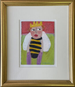 framed "Bee with Crown" c. 2001 by Lila Graves acrylic on paper 7.5" x 5.75" matted in gold frame 15" x 12.75" $295 #13769