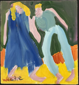 "Courting" c. 2001 by Woodie Long acrylic on paper 10" x 9.25" matted in gold frame, 17" x 17.75" $500 #13774