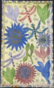 Butterfly Leaving a Flower" dated 4-13-01 by Annie Tolliver acrylic house paint on wooden tray 20" x 12" x 1.75" $1300 #13777